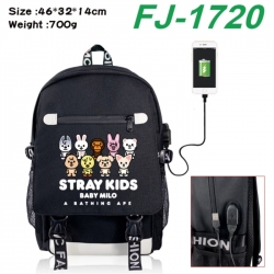 Stray Kids canvas USB backpack cartoon print student backpack 46X32X14CM 700g 