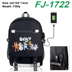 Bluey canvas USB backpack cartoon print student backpack 46X32X14CM 700g 