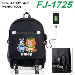 Bluey canvas USB backpack cartoon print student backpack 46X32X14CM 700g 