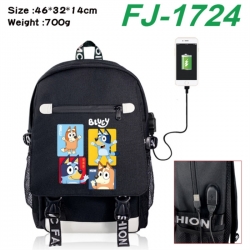 Bluey canvas USB backpack cartoon print student backpack 46X32X14CM 700g 