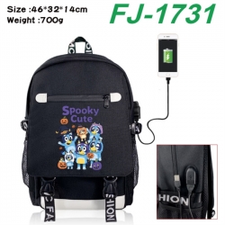 Bluey canvas USB backpack cartoon print student backpack 46X32X14CM 700g 