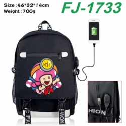 Super Mario canvas USB backpack cartoon print student backpack 46X32X14CM 700g 