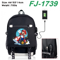 Super Mario canvas USB backpack cartoon print student backpack 46X32X14CM 700g 