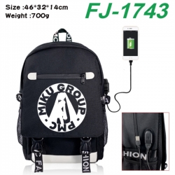 Hatsune Miku canvas USB backpack cartoon print student backpack 46X32X14CM 700g 