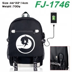 Hatsune Miku canvas USB backpack cartoon print student backpack 46X32X14CM 700g 