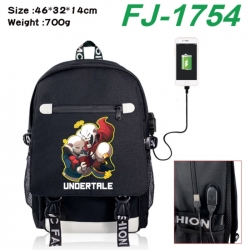 Undertale canvas USB backpack cartoon print student backpack 46X32X14CM 700g 