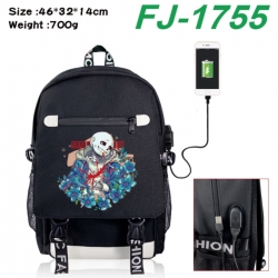 Undertale canvas USB backpack cartoon print student backpack 46X32X14CM 700g 