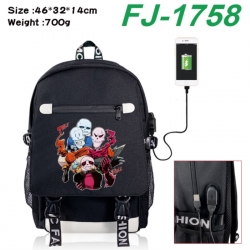 Undertale canvas USB backpack cartoon print student backpack 46X32X14CM 700g 