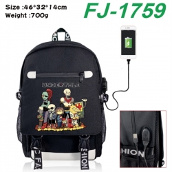 Undertale canvas USB backpack cartoon print student backpack 46X32X14CM 700g 
