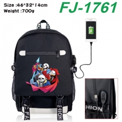Undertale canvas USB backpack cartoon print student backpack 46X32X14CM 700g 