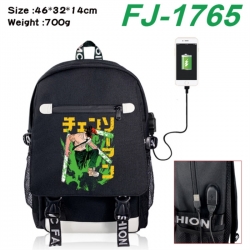 Chainsaw Man canvas USB backpack cartoon print student backpack 46X32X14CM 700g 