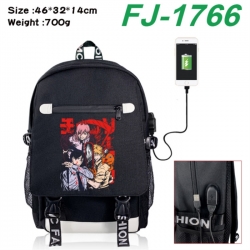 Chainsaw Man canvas USB backpack cartoon print student backpack 46X32X14CM 700g 
