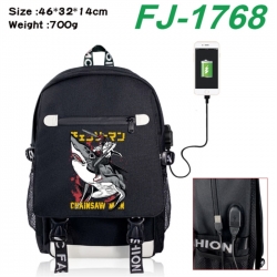 Chainsaw Man canvas USB backpack cartoon print student backpack 46X32X14CM 700g 