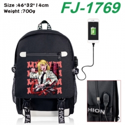 Chainsaw Man canvas USB backpack cartoon print student backpack 46X32X14CM 700g 