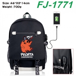 Chainsaw Man canvas USB backpack cartoon print student backpack 46X32X14CM 700g 