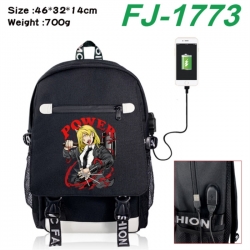 Chainsaw Man canvas USB backpack cartoon print student backpack 46X32X14CM 700g 