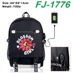 The Powerpuff Girls canvas USB backpack cartoon print student backpack 46X32X14CM 700g 