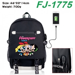 The Powerpuff Girls canvas USB backpack cartoon print student backpack 46X32X14CM 700g 