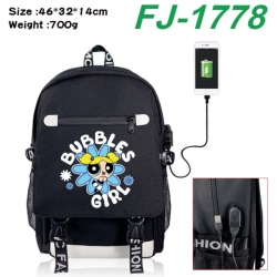 The Powerpuff Girls canvas USB backpack cartoon print student backpack 46X32X14CM 700g 