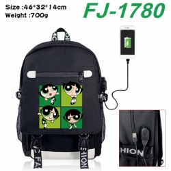 The Powerpuff Girls canvas USB backpack cartoon print student backpack 46X32X14CM 700g 