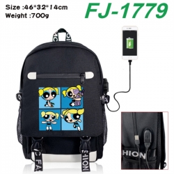 The Powerpuff Girls canvas USB backpack cartoon print student backpack 46X32X14CM 700g 
