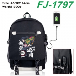 Demon Slayer Kimets canvas USB backpack cartoon print student backpack 46X32X14CM 700g 