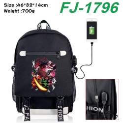 Demon Slayer Kimets canvas USB backpack cartoon print student backpack 46X32X14CM 700g 
