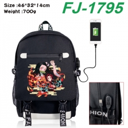 Demon Slayer Kimets canvas USB backpack cartoon print student backpack 46X32X14CM 700g 