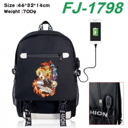 Demon Slayer Kimets canvas USB backpack cartoon print student backpack 46X32X14CM 700g 