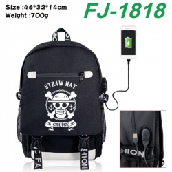 One Piece canvas USB backpack cartoon print student backpack 46X32X14CM 700g 