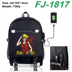 One Piece canvas USB backpack cartoon print student backpack 46X32X14CM 700g 