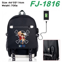 One Piece canvas USB backpack cartoon print student backpack 46X32X14CM 700g 