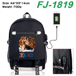 One Piece canvas USB backpack cartoon print student backpack 46X32X14CM 700g 