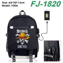 One Piece canvas USB backpack cartoon print student backpack 46X32X14CM 700g 