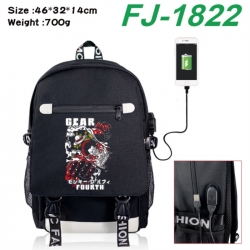 One Piece canvas USB backpack cartoon print student backpack 46X32X14CM 700g 