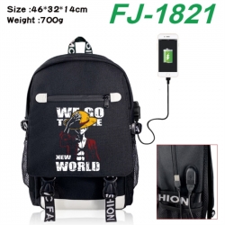 One Piece canvas USB backpack cartoon print student backpack 46X32X14CM 700g 
