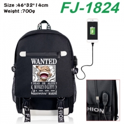 One Piece canvas USB backpack cartoon print student backpack 46X32X14CM 700g 
