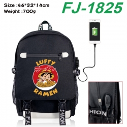 One Piece canvas USB backpack cartoon print student backpack 46X32X14CM 700g 