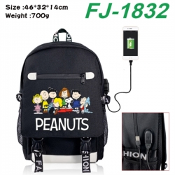 Peanuts&zwnj; canvas USB backpack cartoon print student backpack 46X32X14CM 700g 