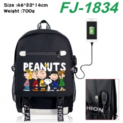 Peanuts&zwnj; canvas USB backpack cartoon print student backpack 46X32X14CM 700g 