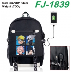 Naruto canvas USB backpack cartoon print student backpack 46X32X14CM 700g 