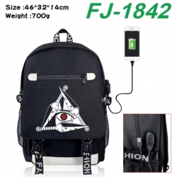 Naruto canvas USB backpack cartoon print student backpack 46X32X14CM 700g 