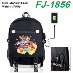 Labubu canvas USB backpack cartoon print student backpack 46X32X14CM 700g 