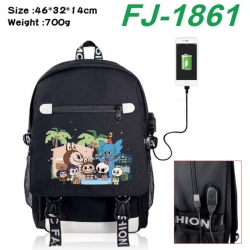 Labubu canvas USB backpack cartoon print student backpack 46X32X14CM 700g 