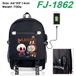 Labubu canvas USB backpack cartoon print student backpack 46X32X14CM 700g 