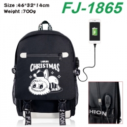 Labubu canvas USB backpack cartoon print student backpack 46X32X14CM 700g 