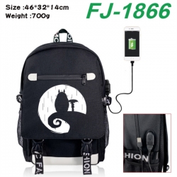 TOTORO canvas USB backpack cartoon print student backpack 46X32X14CM 700g 