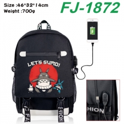 TOTORO canvas USB backpack cartoon print student backpack 46X32X14CM 700g 