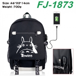 TOTORO canvas USB backpack cartoon print student backpack 46X32X14CM 700g 