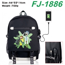 Rick and Morty canvas USB backpack cartoon print student backpack 46X32X14CM 700g 
